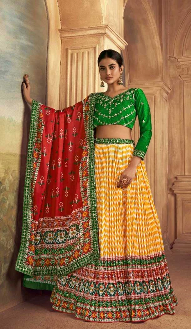Yellow Gaji Silk Sequins Work Traditional Lehenga Choli - 10528194480