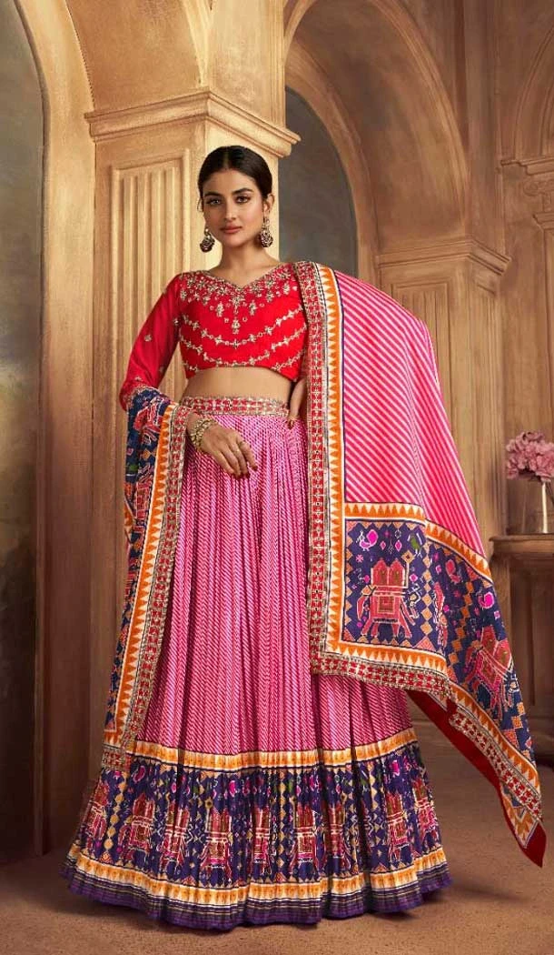 Pink Gaji Silk Sequins Work Traditional Lehenga Choli - 10528194481