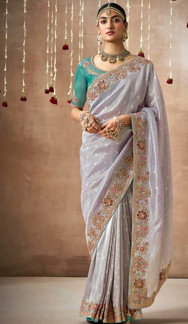 Lavender Dola Silk Sequins Work Designer Wear Saree - 10535194521