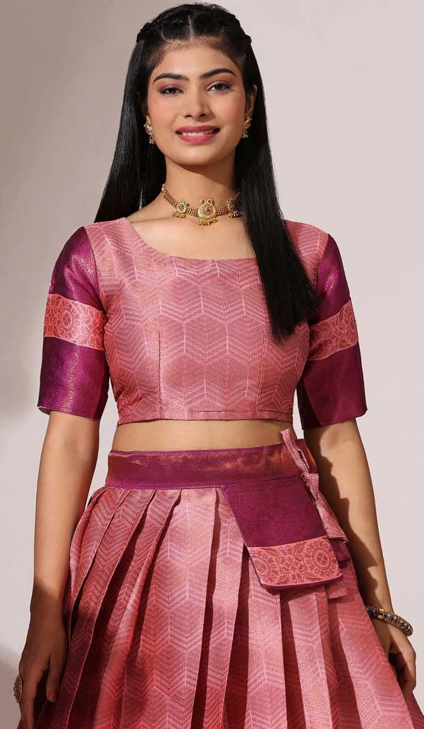 Pink Silk Woven Work Traditional Wear Lehenga Choli - 10552194601