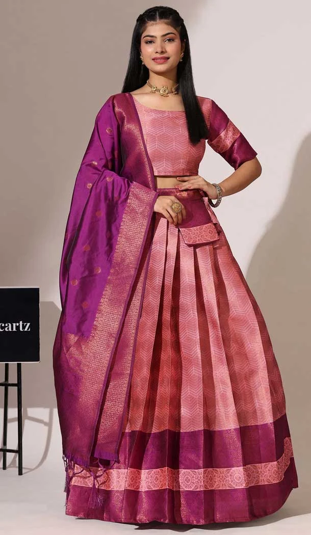Pink Silk Woven Work Traditional Wear Lehenga Choli - 10552194601