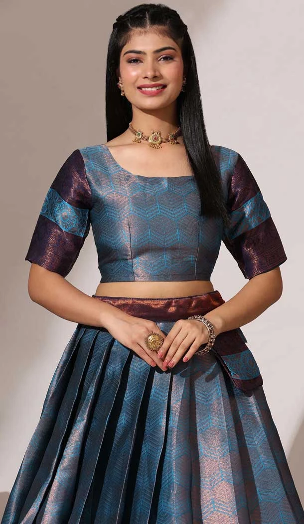 Rama Blue Silk Woven Work Traditional Wear Lehenga Choli - 10552194603