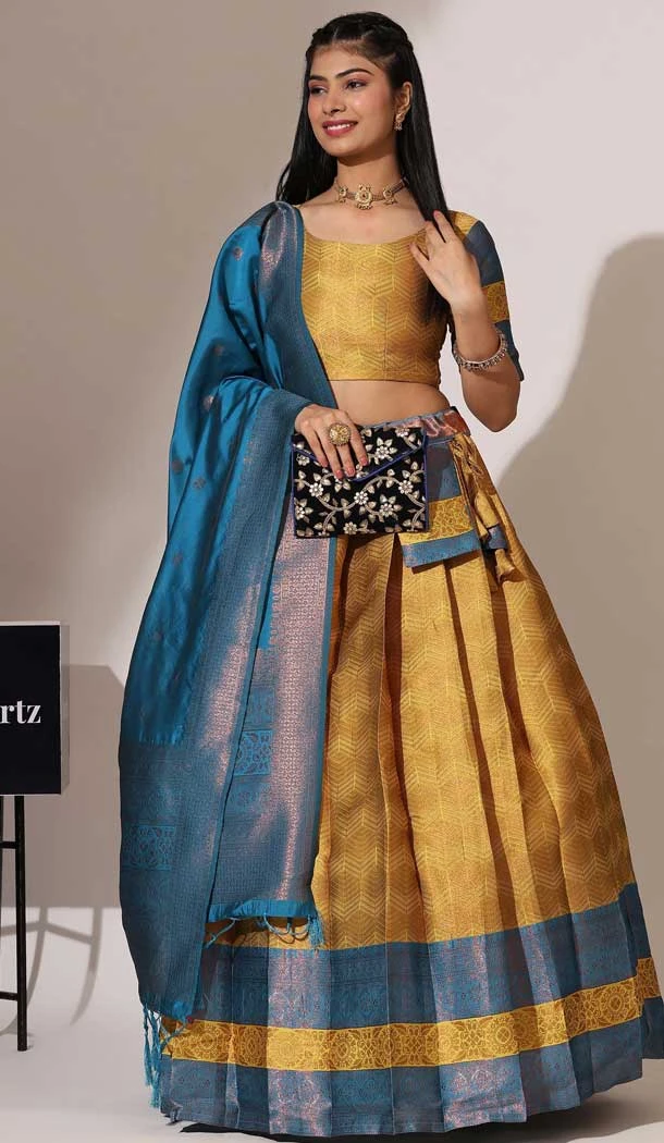 Mustard Silk Woven Work Traditional Wear Lehenga Choli - 10552194605