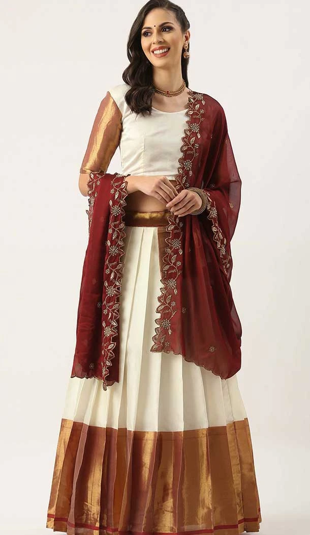 Off White Silk Woven Work Party Wear Lehenga Choli - 10553194606