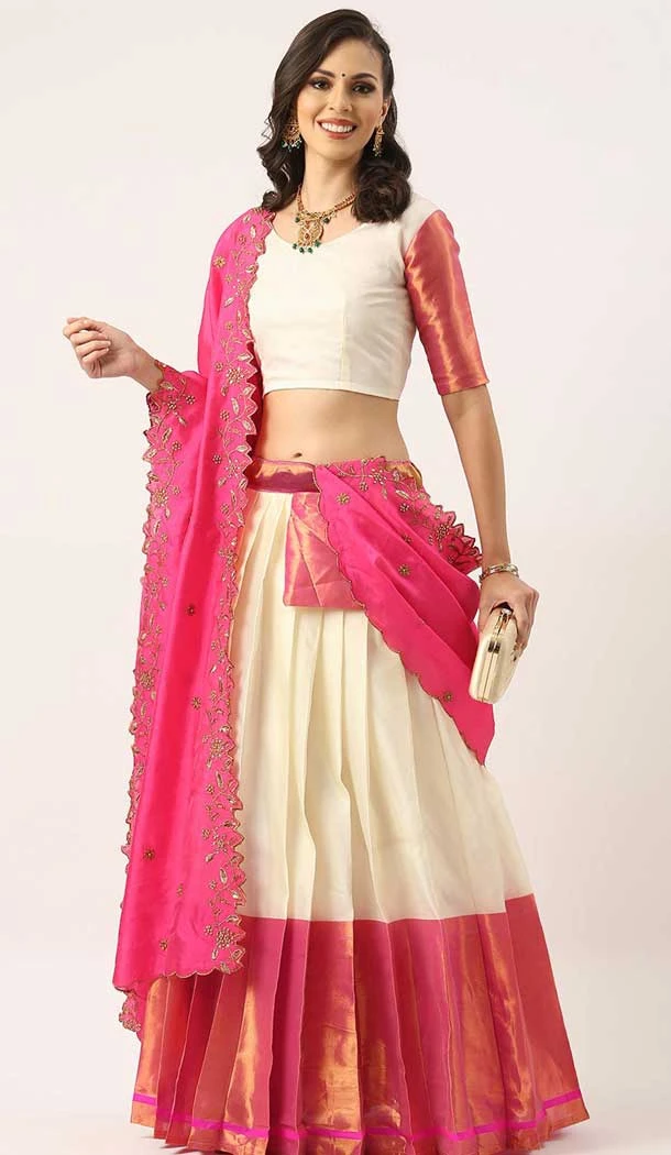 Off White Silk Zari Work Party Wear Lehenga Choli - 10553194607