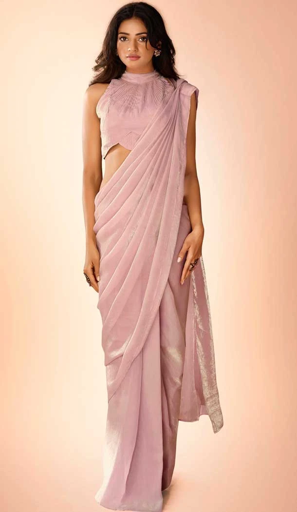Baby Pink Organza Resham Work Designer Wear Saree - 10545194571