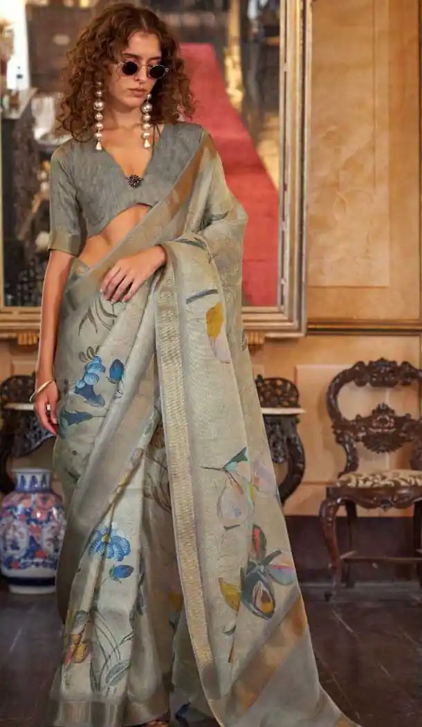 Grey Softweave Digital Printed Party Wear Saree - 10566194648