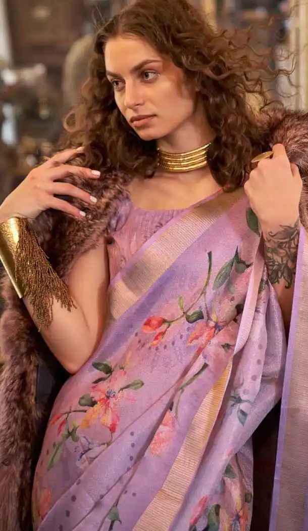 Lavender Softweave Digital Printed Party Wear Saree - 10566194649