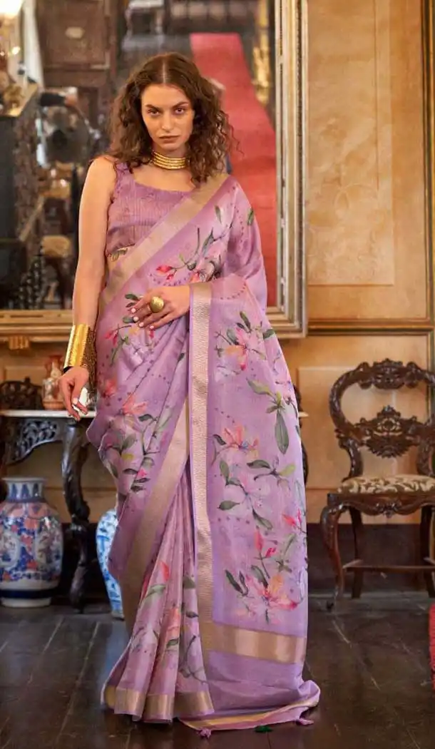 Lavender Softweave Digital Printed Party Wear Saree - 10566194649