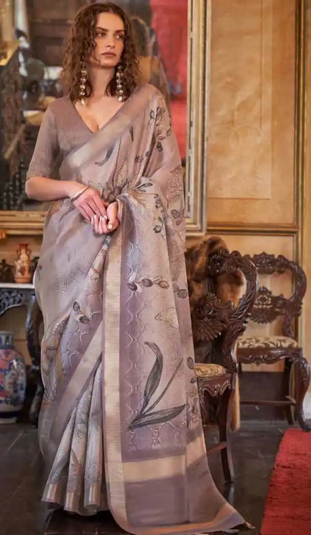 Beige Softweave Digital Printed Party Wear Saree - 10566194651