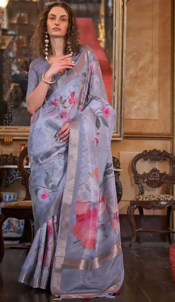 Light Blue Soft Weave Digital Printed Party Wear Saree - 10566194654