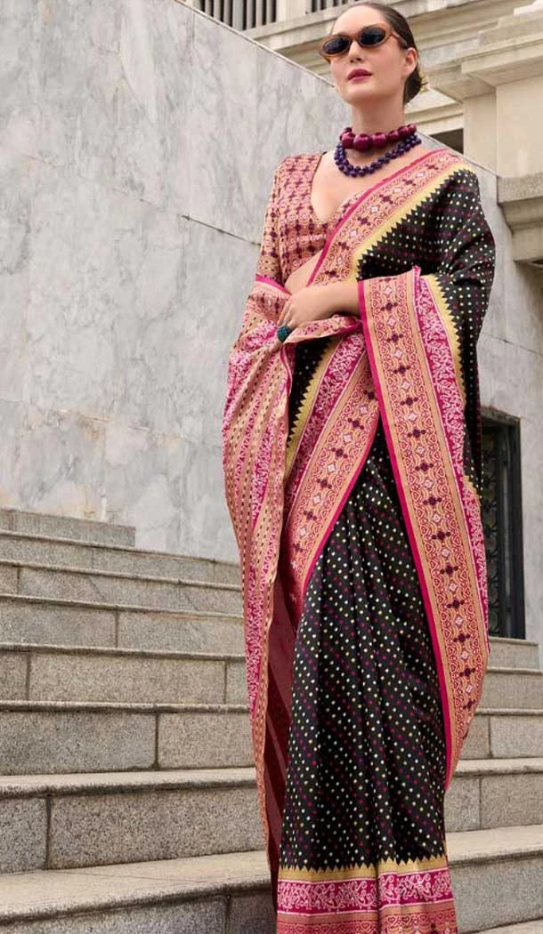 Black Soft Silk Printed Party Wear Saree - 10572194676