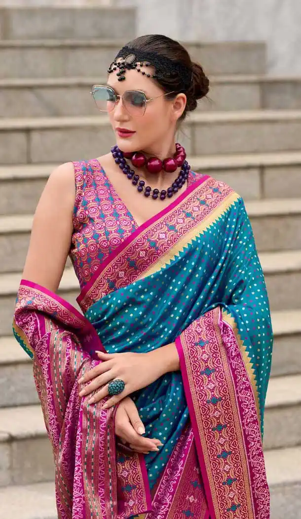 Teal Blue Blue Soft Silk Printed Party Wear Saree - 10572194677