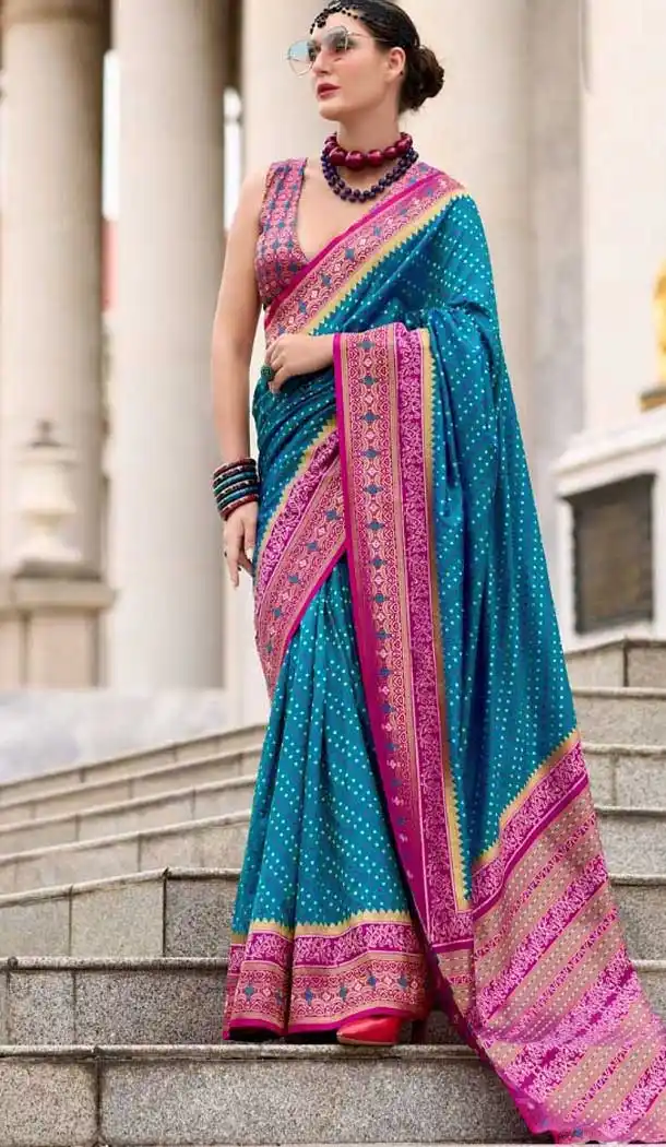 Teal Blue Blue Soft Silk Printed Party Wear Saree - 10572194677