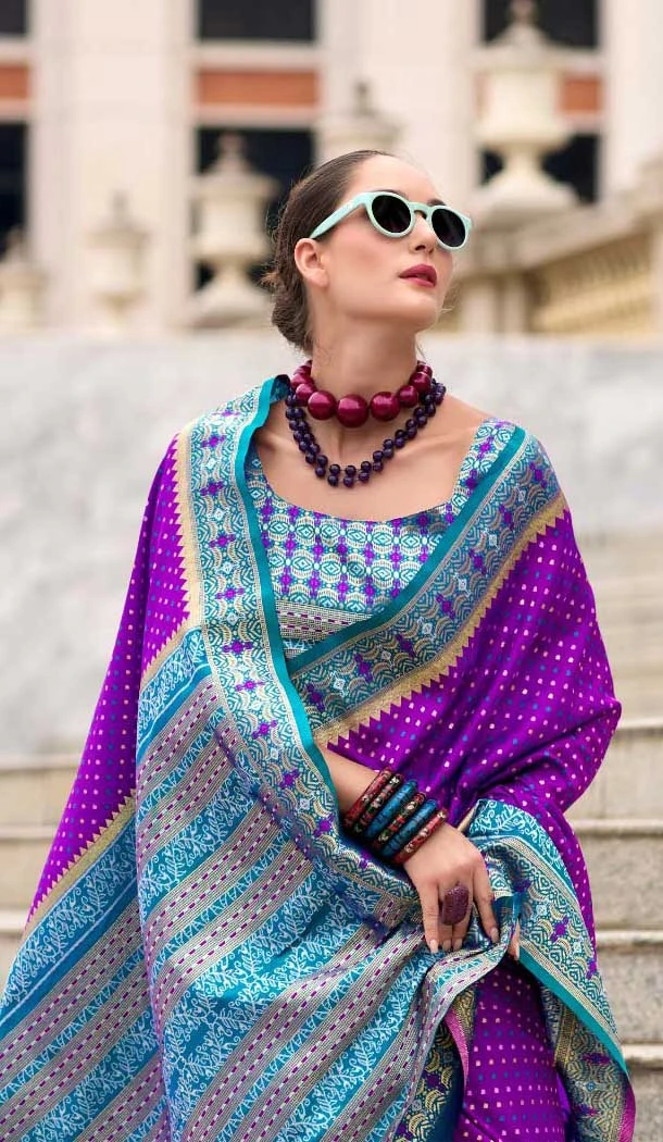 Purple Soft Silk Printed Party Wear Saree - 10572194679