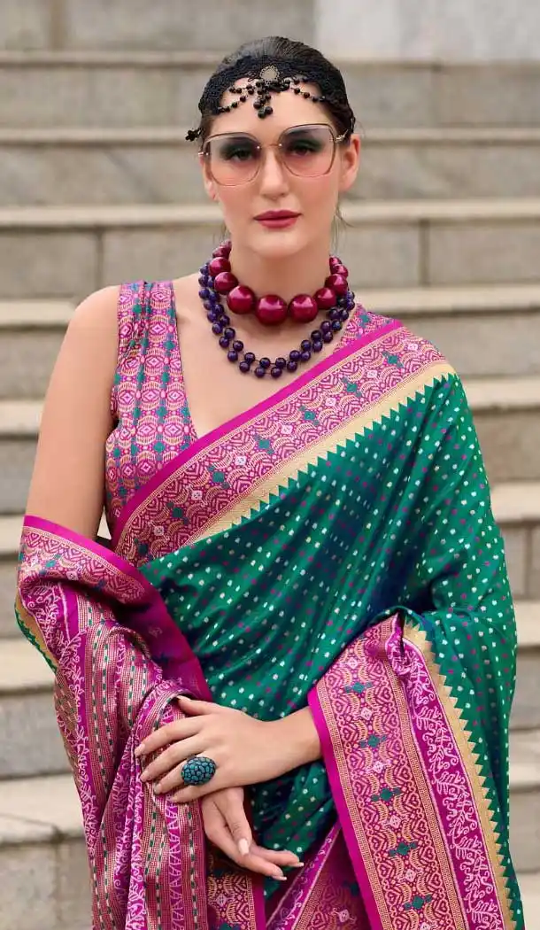 Rama Green Soft Silk Printed Party Wear Saree - 10572194682