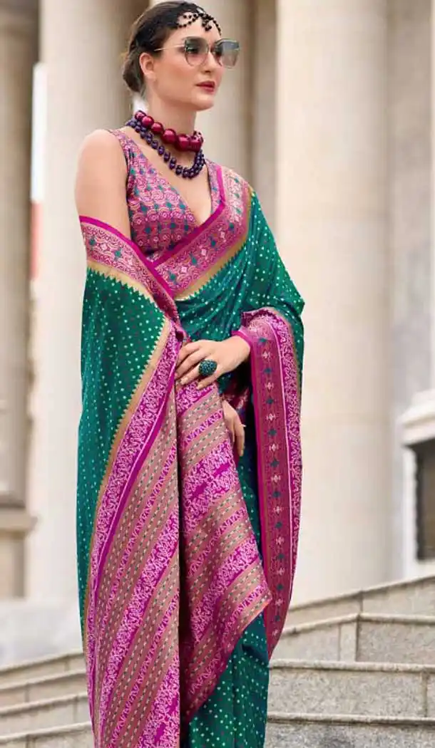 Rama Green Soft Silk Printed Party Wear Saree - 10572194682