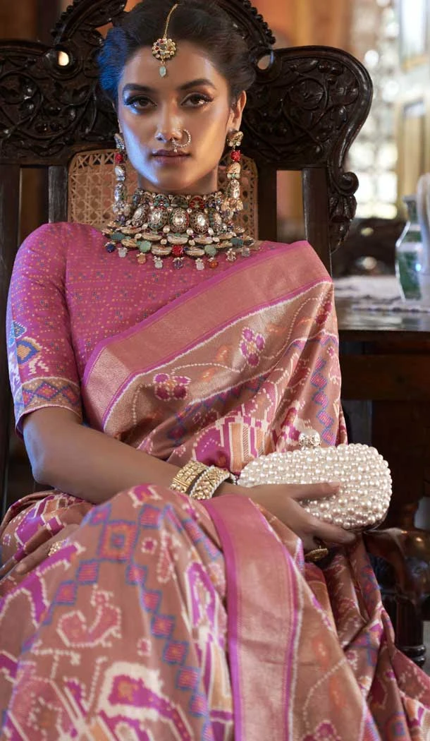 Pink Silk Digital Printed Party Wear Saree - 10575194692