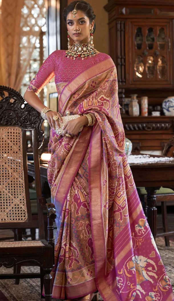 Pink Silk Digital Printed Party Wear Saree - 10575194692