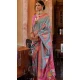 Blue And Pink Silk Digital Printed Party Wear Saree - 10575194693