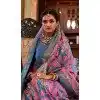 Pink And Blue Silk Digital Printed Party Wear Plus Size Saree - 10575194694