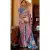 Pink And Blue Silk Digital Printed Party Wear Plus Size Saree - 10575194694