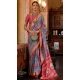 Blue And Red Silk Digital Printed Party Wear Saree - 10575194695