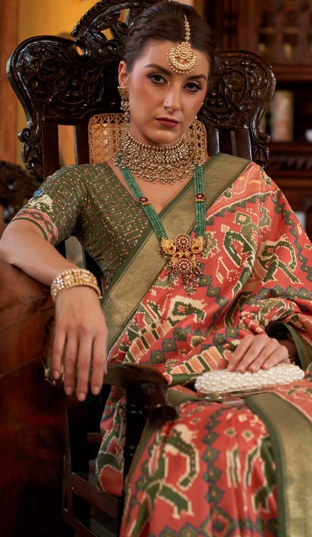Orange Silk Digital Printed Party Wear Saree - 10575194696