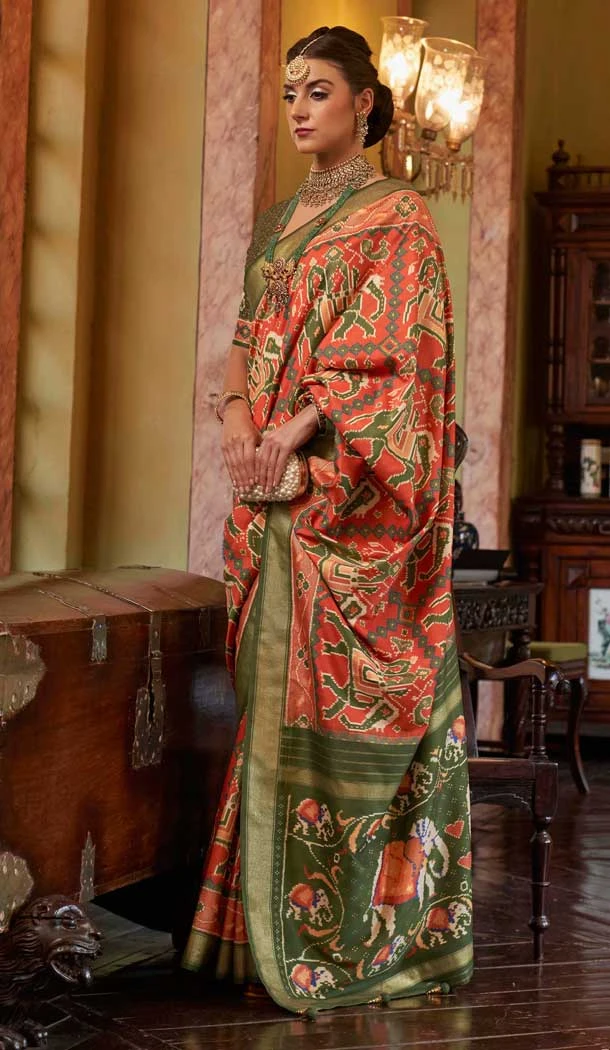 Orange Silk Digital Printed Party Wear Saree - 10575194696