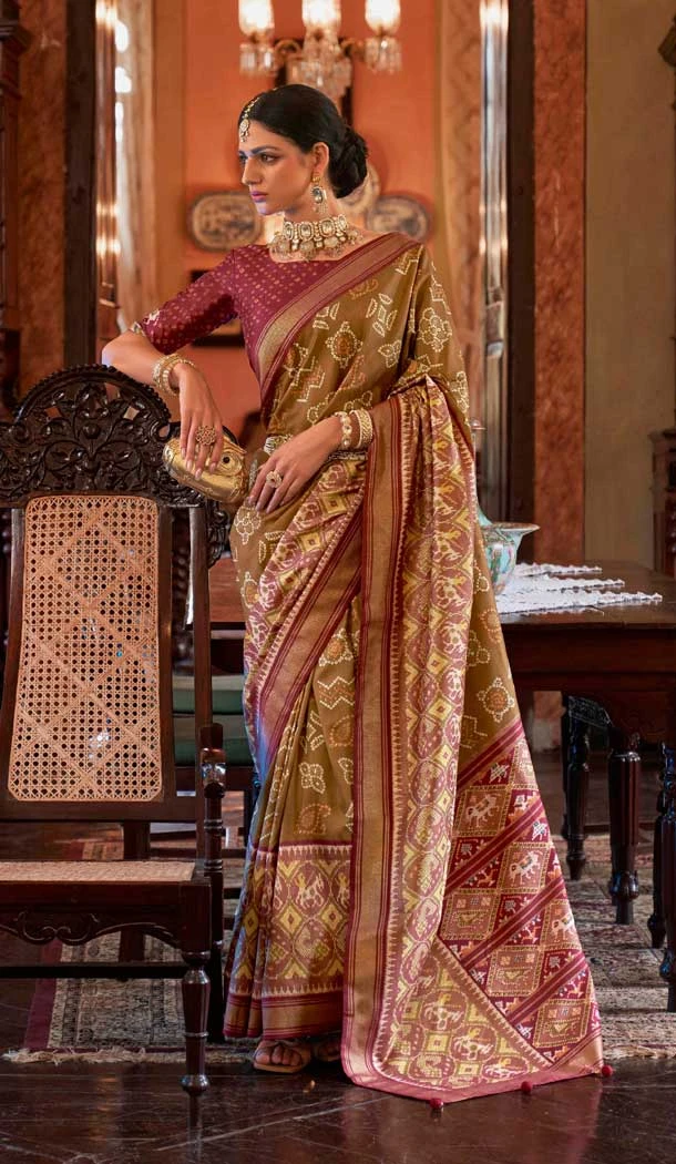 Brown Silk Digital Printed Party Wear Saree - 10575194697