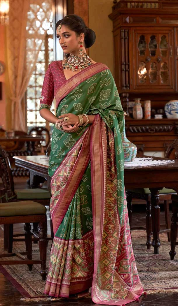 Green Silk Digital Printed Party Wear Saree - 10575194700