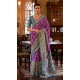 Purple And Blue Silk Digital Printed Party Wear Saree - 10575194701