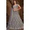 Plus Size Net Resham Work Wedding Wear Lehenga Choli In Dark Grey - 10576194703
