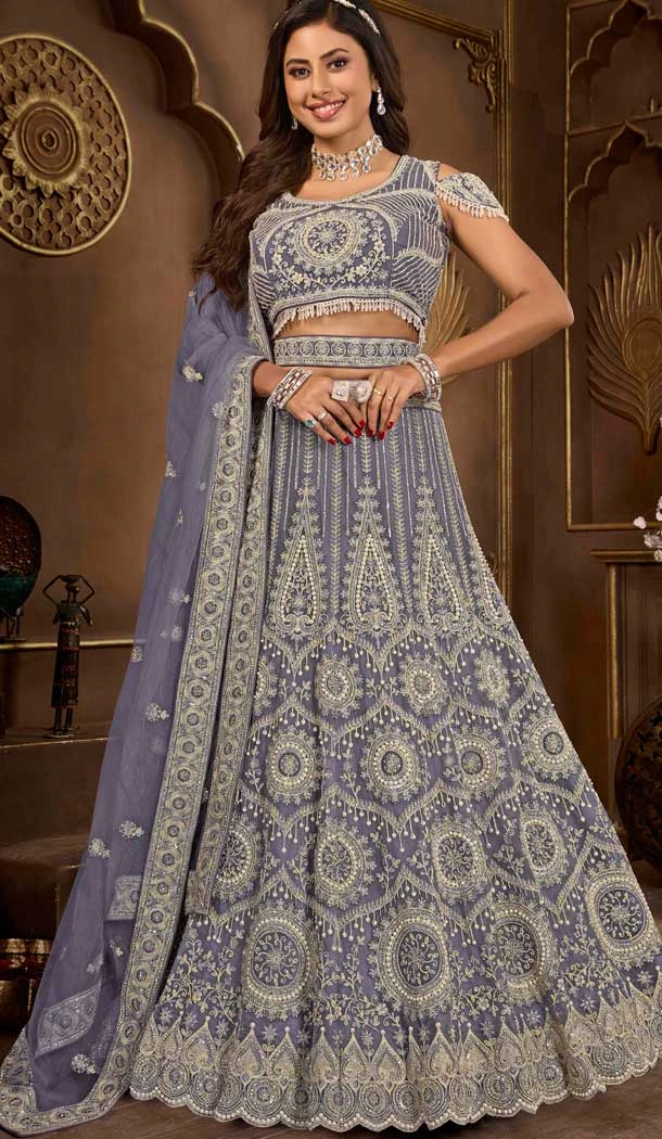 Net Resham Work Wedding Wear Lehenga Choli In Dark Grey - 10576194703
