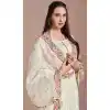 Chiffon Embroidered Party Wear Plus Size Salwar Suit In Off White - 10577194710