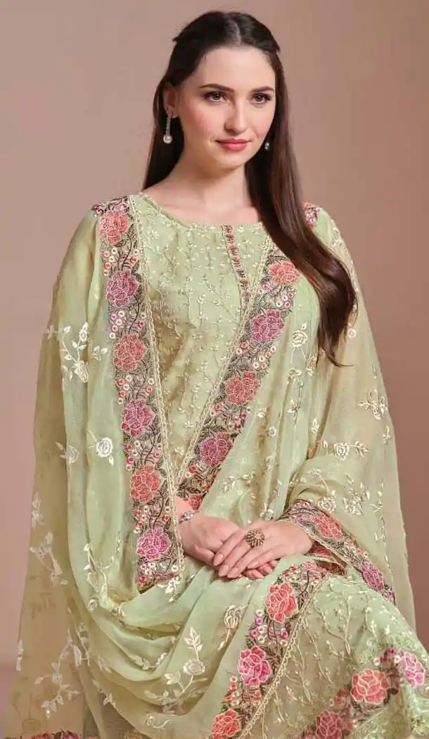 Chiffon Embroidered Party Wear Plus Size Salwar Suit In Pista Green - 10577194713