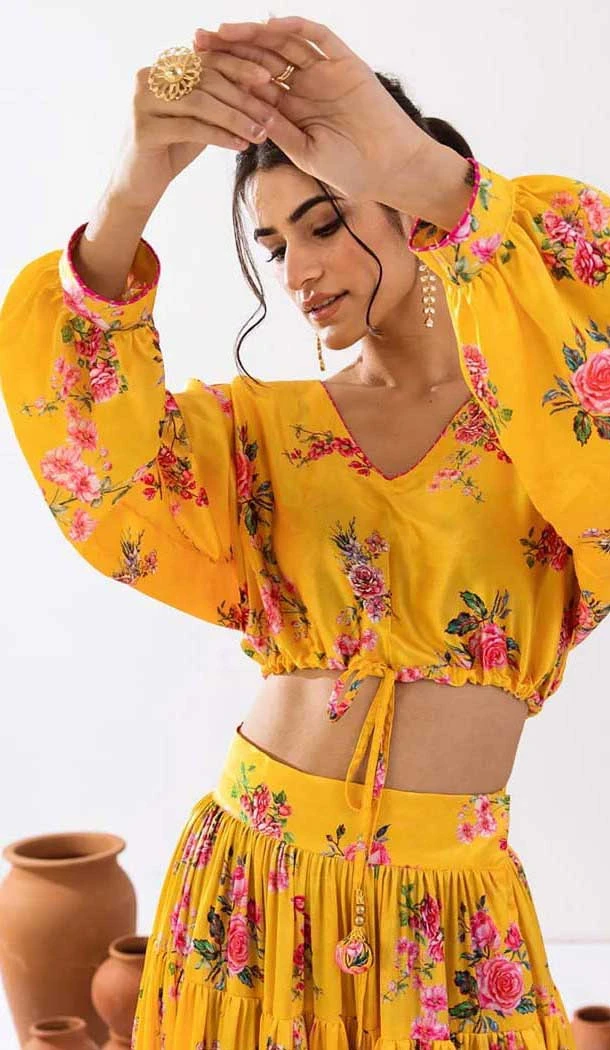 Yellow Chinon Digital Printed Party Wear Lehenga Choli - 10579194720