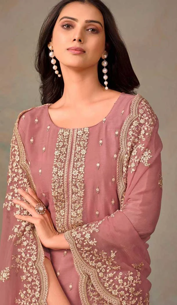 Pink Organza Resham Work Party Wear Salwar Kameez - 10581194739