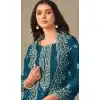 Teal Blue Organza Resham Work Party Wear Plus Size Salwar Kameez - 10581194746