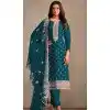 Teal Blue Organza Resham Work Party Wear Plus Size Salwar Kameez - 10581194746