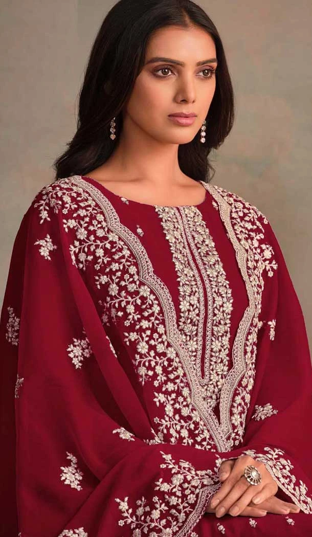 Maroon Organza Resham Work Party Wear Salwar Kameez - 10581194747