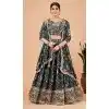 Bottle Green Georgette Digital print Work Party Wear Plus Size Lehenga Choli - 10605194964