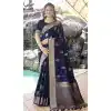 Navy Blue Satin Silk Weaving Work Party Wear Plus Size Saree - 10611195033