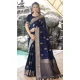 Navy Blue Satin Silk Weaving Work Party Wear Saree - 10611195033
