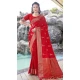 Red Satin Silk Weaving Work Party Wear Saree - 10611195034