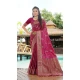 Wine Satin Silk Weaving Work Party Wear Saree - 10611195036
