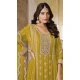 Chinon Embroidered Party Wear Palazzo Salwar Kameez In Mustard - 10613195042