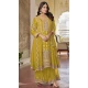 Chinon Embroidered Party Wear Palazzo Salwar Kameez In Mustard - 10613195042