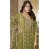 Chinon Embroidered Party Wear Palazzo Plus Size Salwar Kameez In Mehendi Green - 10613195044