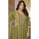 Chinon Embroidered Party Wear Palazzo Salwar Kameez In Mehendi Green - 10613195044